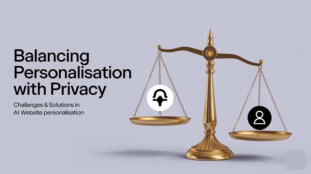 A golden scale representing the balance between personalization and privacy in AI website personalization challenges and solutions.